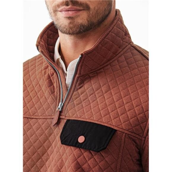 Men's Quilted Sweatshirt Long Sleeve Outdoor Stand Collar Quarter-Zip Pullover - Picture 4 of 7